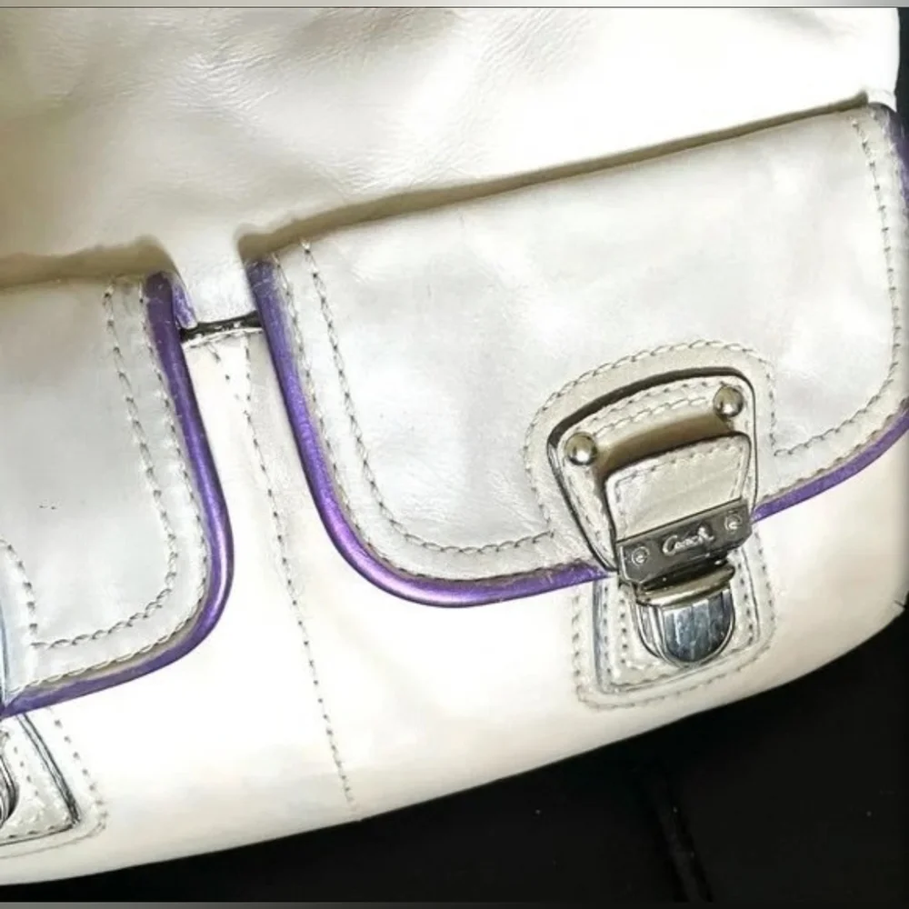 Coach Silver Metallic Leather Messenger Shoulder Bag #18996